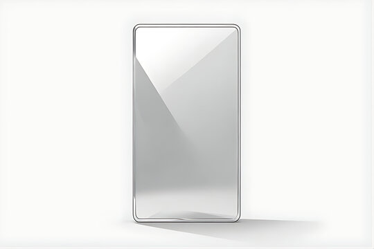 Vertical rectangular mirror with rounded corners on white background with soft shadow.
