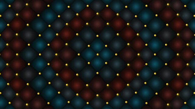 Luxury quilted leather background, with gold studs, dark blue and, maroon diamond pattern, texture for motion
