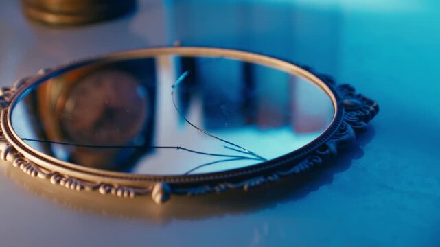 Vintage Ornate Mirror with Reflection in Blue Cinematic Light