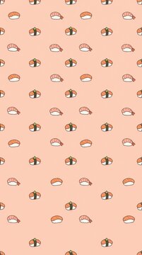 Cute sushi pattern with various types of sushi on pastel background