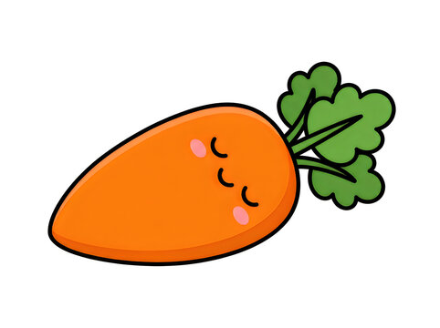 Cute cartoon carrot character with a happy sleeping face and green leafy top isolated on white background