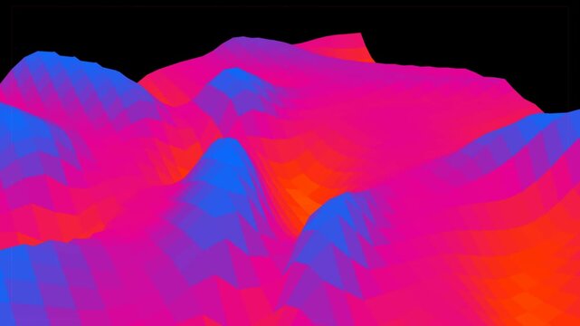 Abstract neon low poly landscape motion background, vibrant 3 d geometric terrain animation, futuristic digital wave surface loop