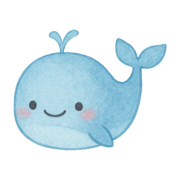 PNG Cute cartoon blue whale illustration.