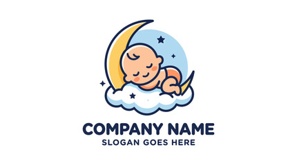 Fototapeta premium Cute baby sleeping on a cloud and crescent moon logo design 3.