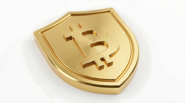 Golden Bitcoin shield symbol for crypto security.