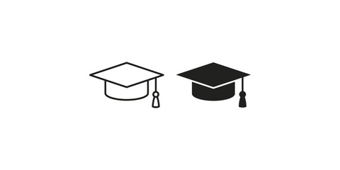 Graduation cap line and silhouette icons set isolated on transparent background. © Nimra