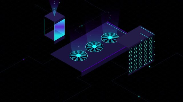 Neon GPU Mining Rig Server Farm Data Animation