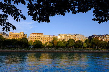 Obraz premium Urumea river flowing through San Sebastian Donostia city center Basque Country Spain