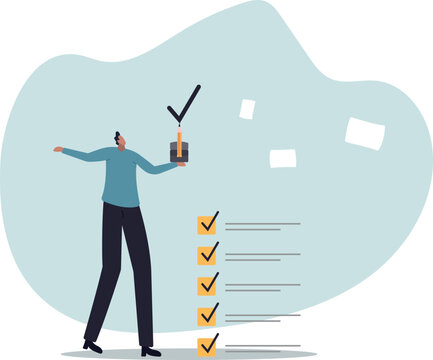 Complete task get work done, accomplish work or finish checklist,life and employment of people.flat design.