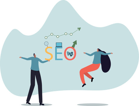 SEO, Search Engine Optimization for website to show in search result page .life and employment of people.flat design.