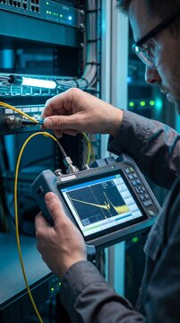 Network Engineer Using OTDR to Locate Fiber Break on Long Distance Link