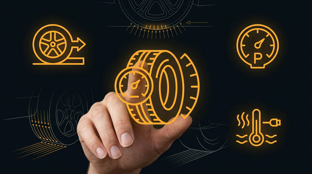 Innovative Smart Tire Pressure Monitoring System with Human Hand Interacting with Digital HUD Interface for Vehicle Maintenance and Safety Technology