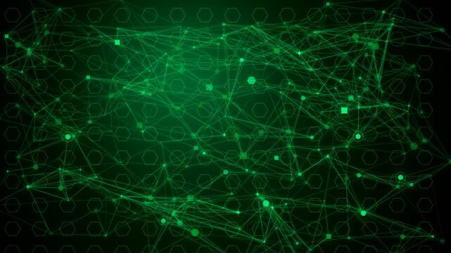 Green Hexagonal Cyber Tech Grid Glowing Data Stream Abstract Loop 4K