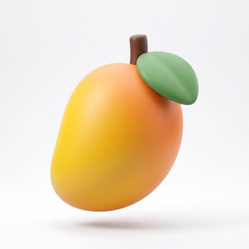 3D ripe yellow mango fruit with green leaf isolated on white background, a fresh juicy yellow and orange