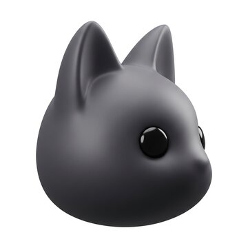 Minimalist 3D black cat head sculpture isolated on white background with animal head 3D cat minimalist art