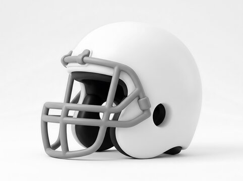 3D White football helmet with gray face mask on white background sports equipment protective gear american foo