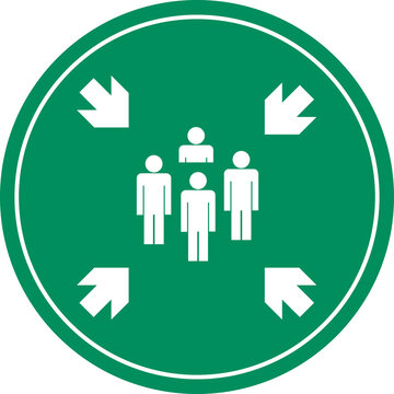 Muster Point Assembly Area Round Green Emergency Sign Vector Icon