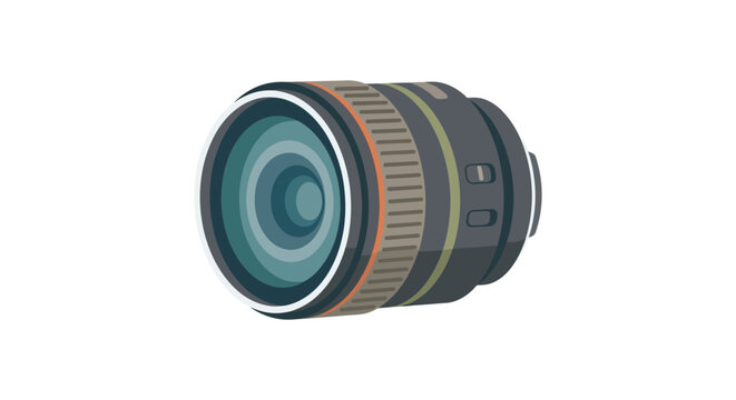 Camera lens with multiple elements is a colorful vector illustration on a white background