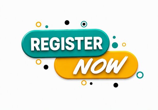 Colorful register now call to action banner with playful dots