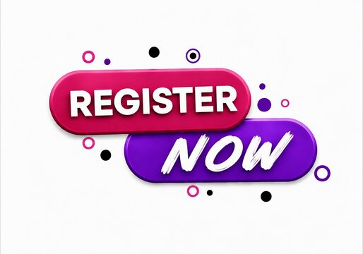Vibrant modern register now call to action button design with colorful speech bubbles