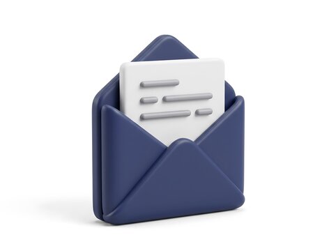 Closed email envelope 3D icon with letter inside on white background envelope communication business