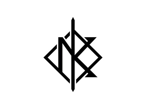Minimalist monogram logo with letters N and K, geometric black and white initial design, modern corporate branding symbol