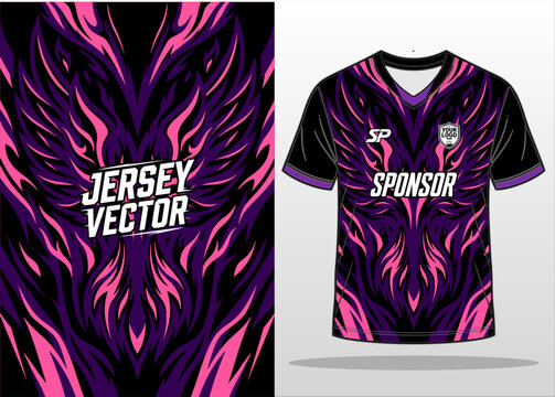 Custom Sports Jersey Design with Purple and Pink Abstract Phoenix Flame Pattern Vector