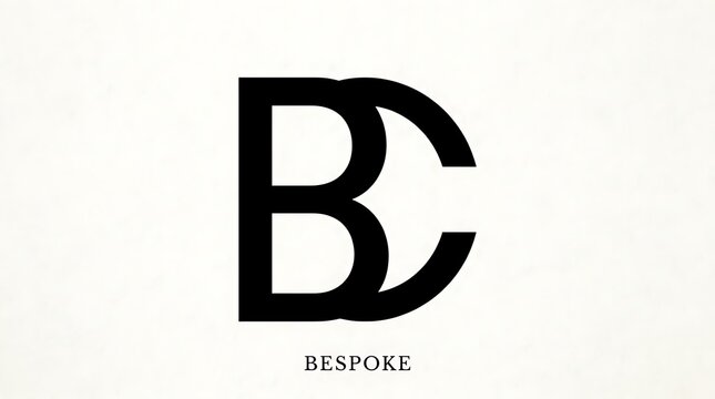 Minimalist BC monogram logo, bespoke luxury branding design, black lettermark on white paper texture background