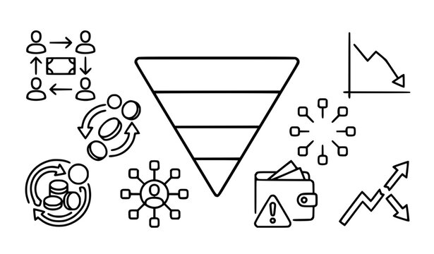 Ponzi Scheme Outline Icons, Investment Pyramid and Financial Fraud Vector Symbols