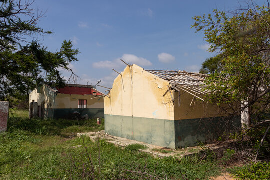 Damaged Building in Rural Mozambique After Cyclone