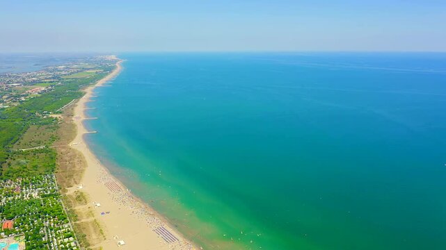 Venice, Italy. Beaches of Punta Sabbioni. Cavallino-Treporti. Clear sunny weather. Drone footage