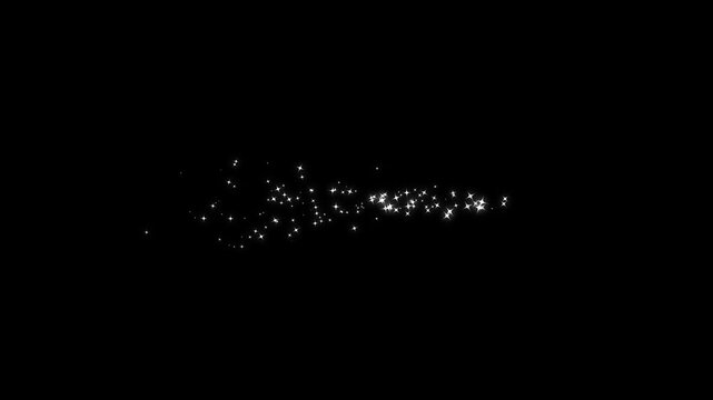 4k Magic glitter sparkle light trail, white twinkling stars line, fast glittering star lines, sparkling shining comet trace with glare effect. and particles flare on black background