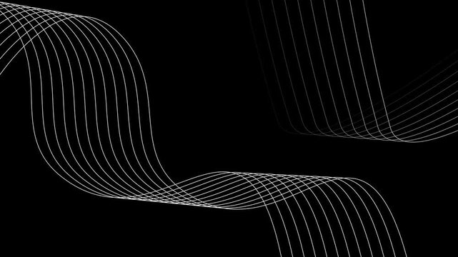 Abstract minimalist background with flowing curved lines forming ribbon-like wave patterns animation