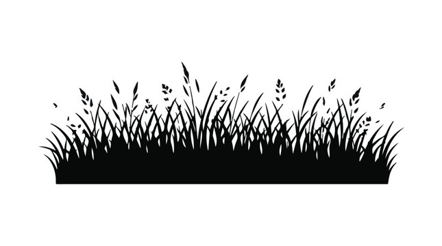 Cad tree lines Black grass silhouette isolate on white background. Set of three meadow tuft illustrations. Vector weed profile for graphic design vactor
