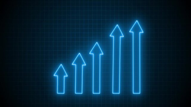 Neon Economic Growth Bar Graph Animation with Increasing Performance Indicators