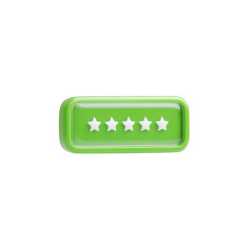 3D Green Rating Icon with Stars Representing Difficulty and Style Evaluation, isolated on transparent background.