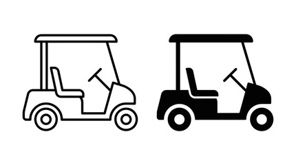 Naklejka premium Golf Cart Icon Vector Set, Black Outline and Solid Electric Vehicle Transportation Symbol for Sports, Travel, Mobility, Recreation, and Modern Graphic Design Template Illustration Artwork