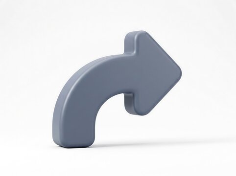 3D curved right arrow icon in grey isolated on white background with UI element 3D render web design
