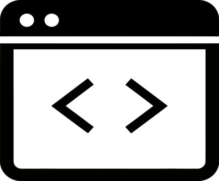 Website window icon with code brackets symbol representing programming and web development code bracket software icon browser window html tag scripting icon programming