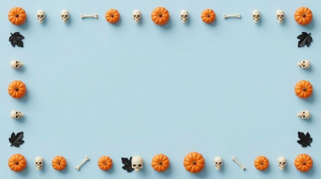 Halloween pumpkins with skulls and bones decoration