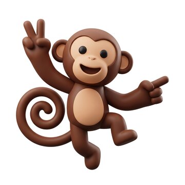 Cute cartoon monkey character giving a peace sign gesture with cute animal 3D illustration character