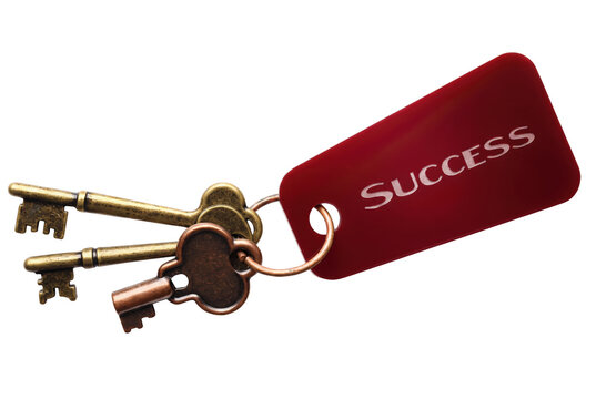 Antique Metal Keys with Red Success Tag