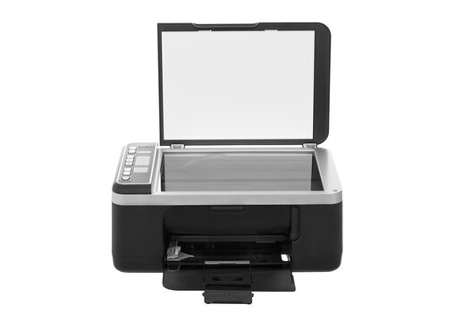 Black and grey office printer and scanner machine for document scanning and printing