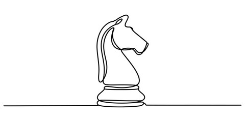 Continuous one line drawing of chess knight piece, symbolizing strategy and tactical thinking in intellectual games and challenges. © BipulChandra