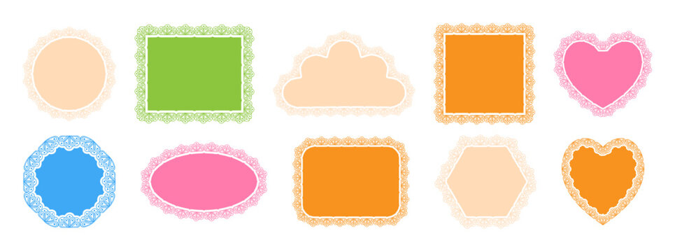 Scallop lace border Decorative frames with scalloped and wavy edges Lace Frame Collection of vintage scallop trim isolated vector illustration