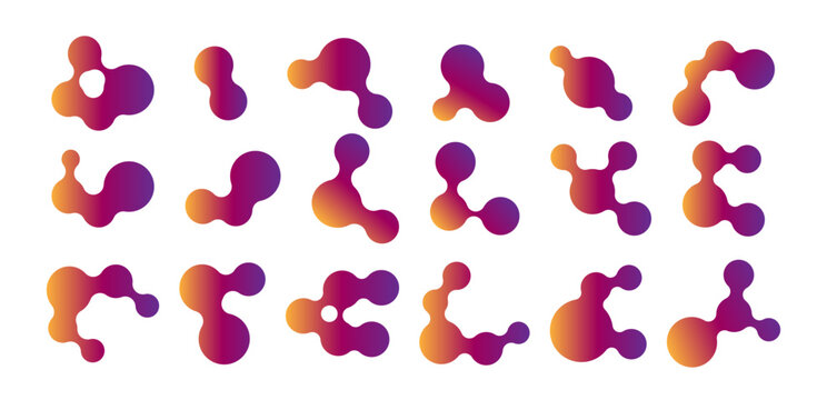 Connect metaball blob abstract gradient organic fluid colorful liquid drop collagen sphere creative poster pink purple, vector illustration