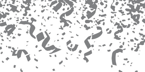 Fototapeta premium Abstract grey falling confetti ribbons celebration event background with torn shapes vector illustration.
