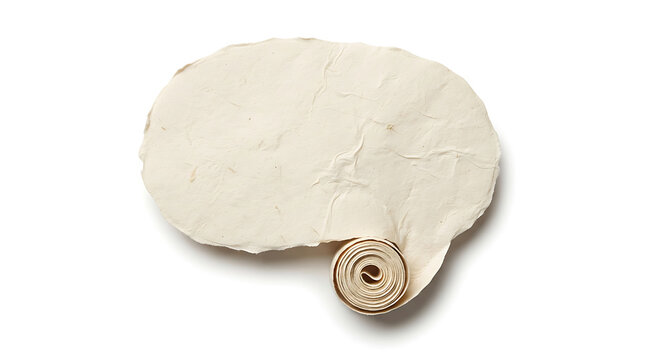 Brain shape made of antique rolled parchment paper isolated on white background