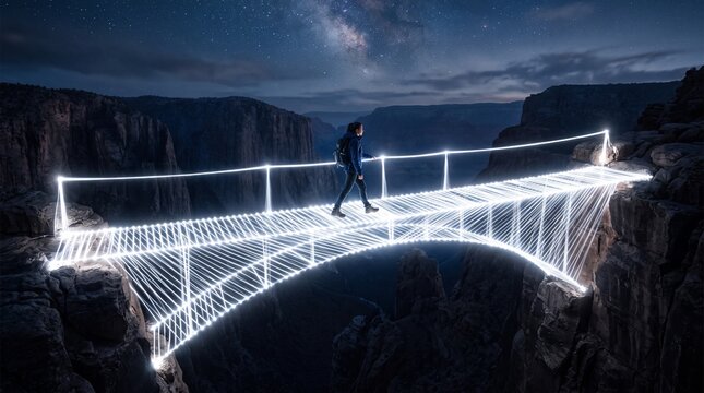A man on bridge on glass pull