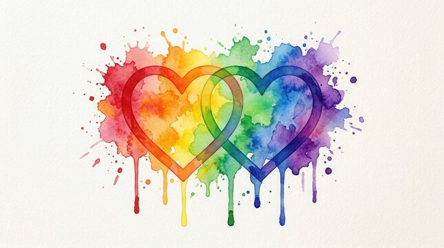 A vibrant watercolor artwork featuring a soulmate link and LGBTQ love symbol